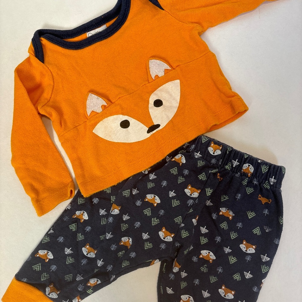Quiltex baby fox outfit long sleeve shirt and pants 3-6 month